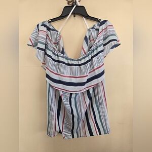 Lane Bryant Striped Off-Shoulder Top in Navy, Red & Teal